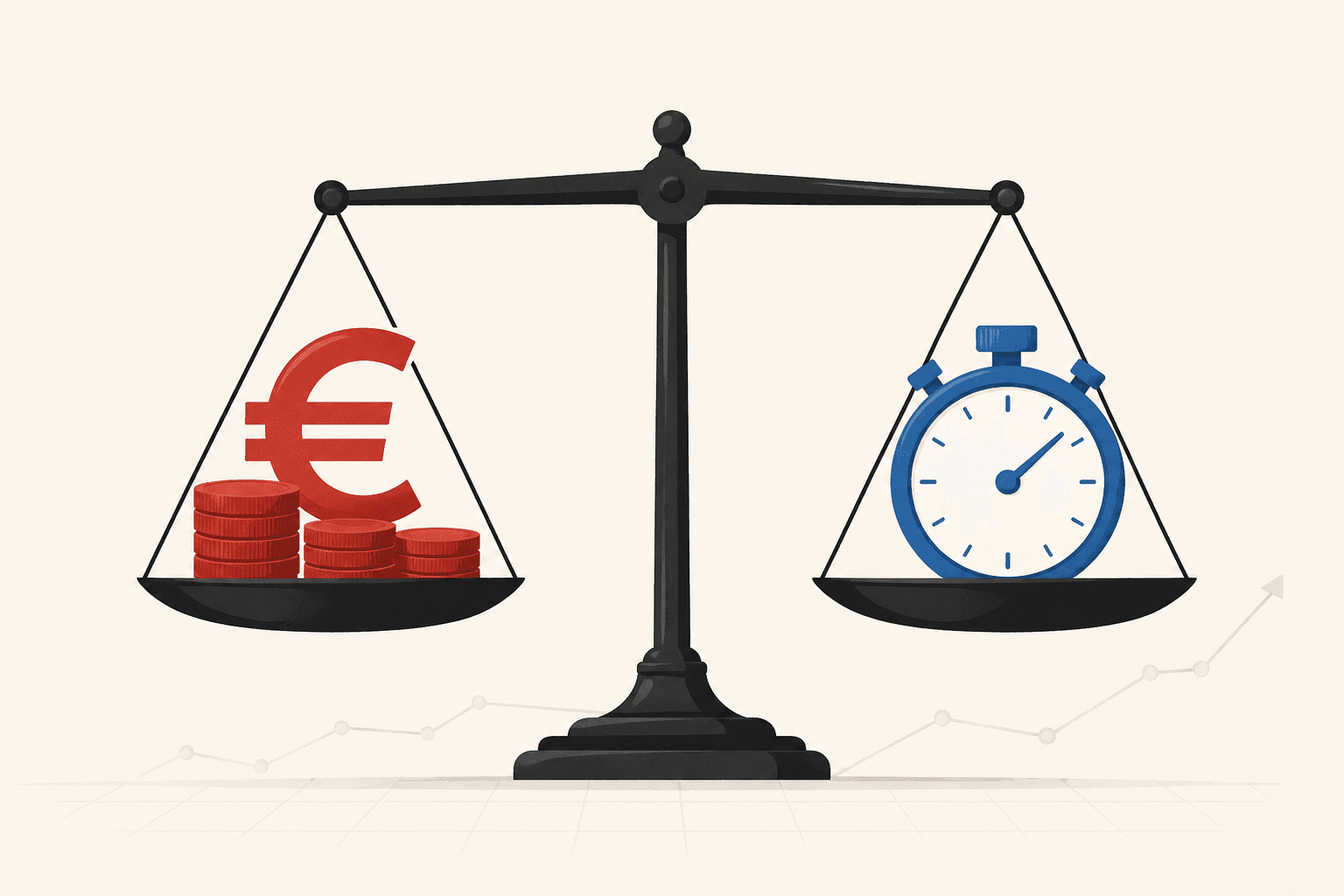 Balance scale comparing euros and working time for tax schedule choices.
